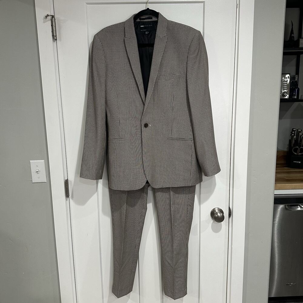 ASOS DESIGN MENS BROWN/BLACK HOUNDSTOOTH CLASSIC SUIT PANTS 33X27* JACKET 40R